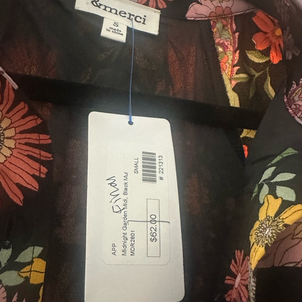 Floral Midi Dress - Black and Pink - Picture 3 of 3